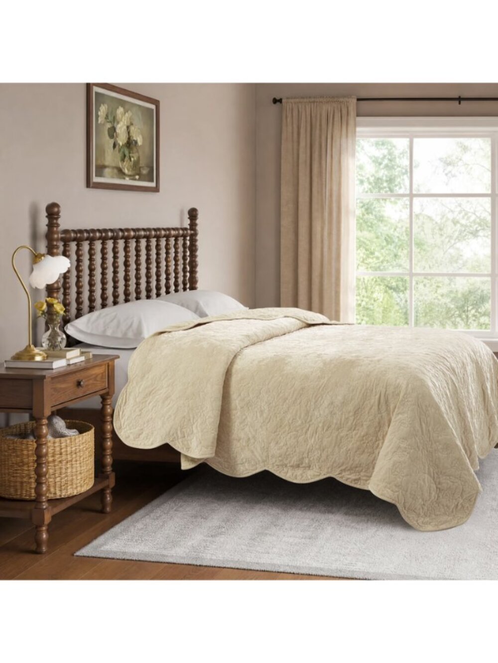 The Pioneer Woman Home Beige Soft Cottage Eloise Floral 100% Poly Velvet Quilt